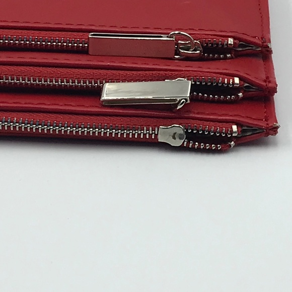 Nine West Red 3 Zippered Compartment Clutch Purse/1 Pull Tab For Zipper Missing - Picture 6 of 9